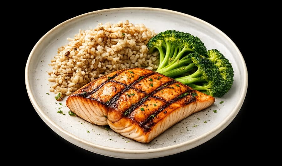 Salmón al grill con arroz integral
